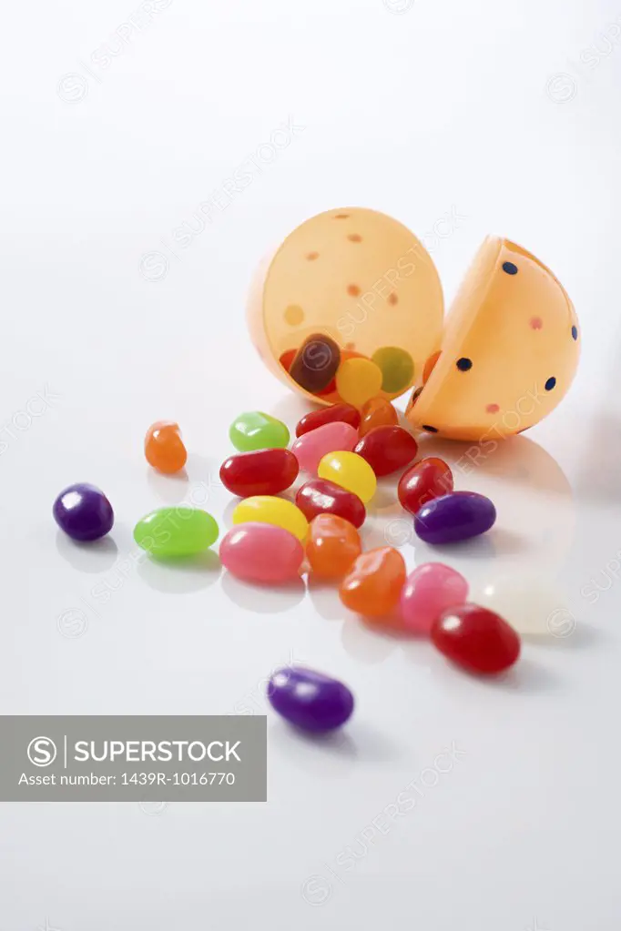 Plastic egg and jellybeans