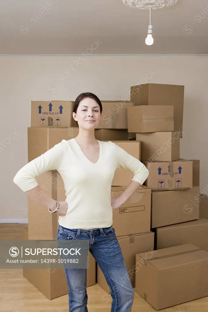 Woman with cardboard boxes