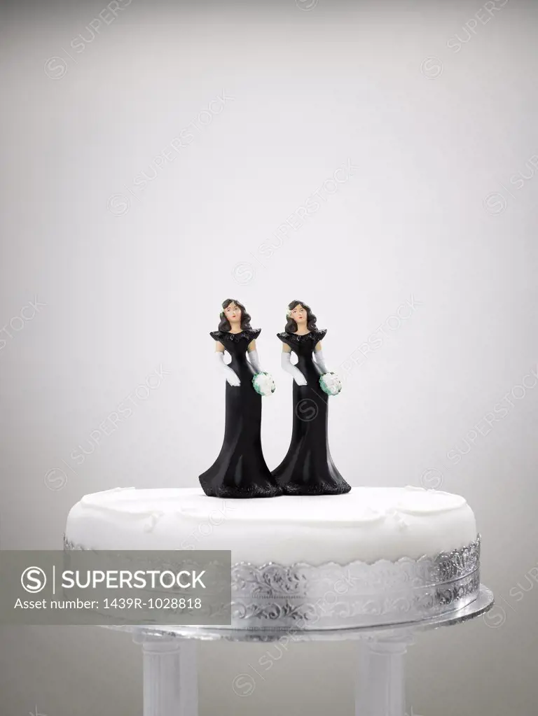 Bridesmaid figurines on a wedding cake