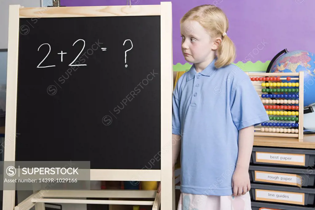 Girl looking at blackboard