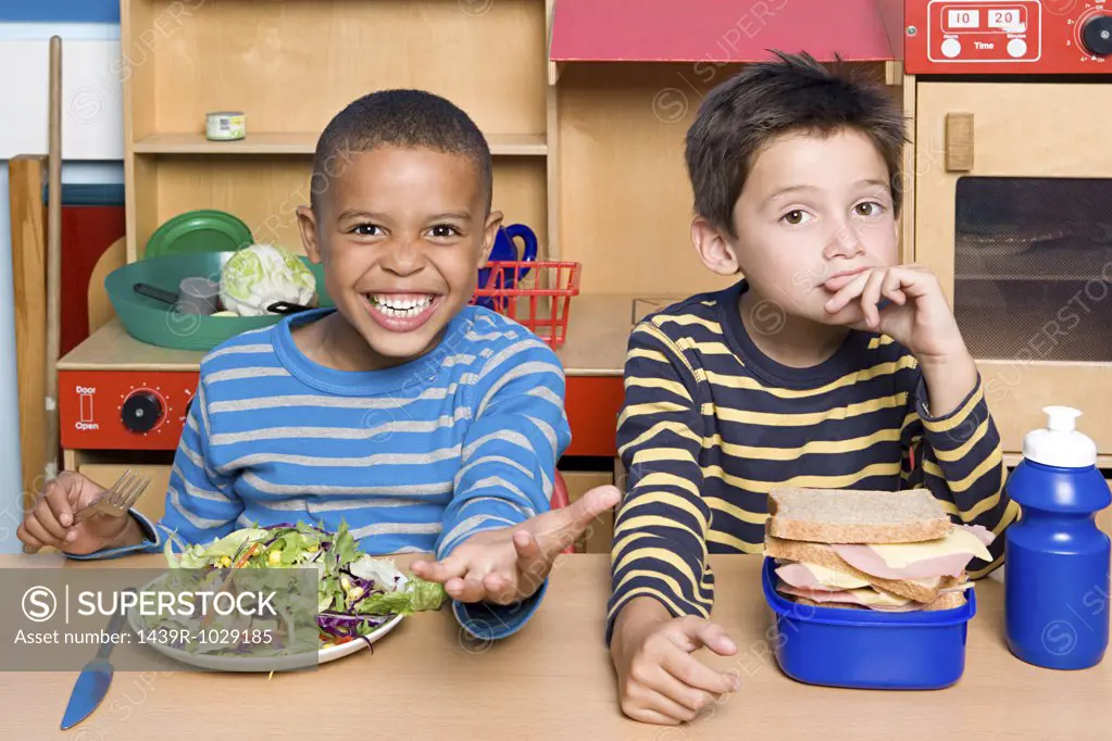 Two boys having their lunch