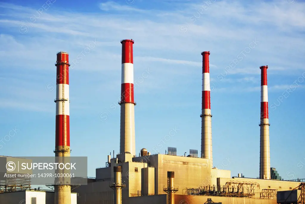 Industrial plant with smokestacks