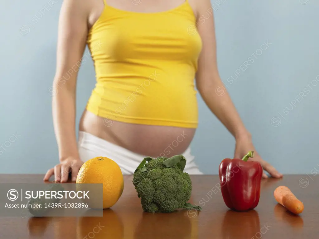 Woman and fruit and vegetables