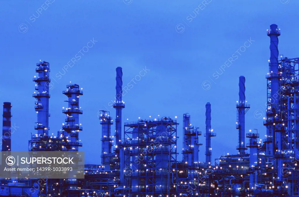 Oil refinery at dusk