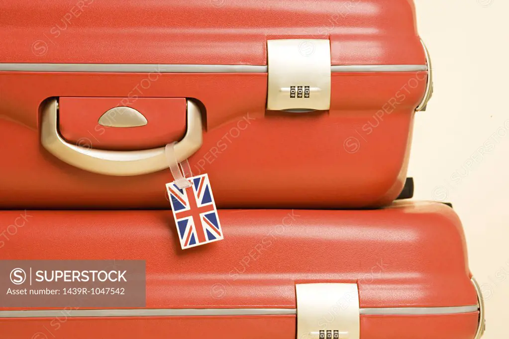 Suitcase with british flag tag