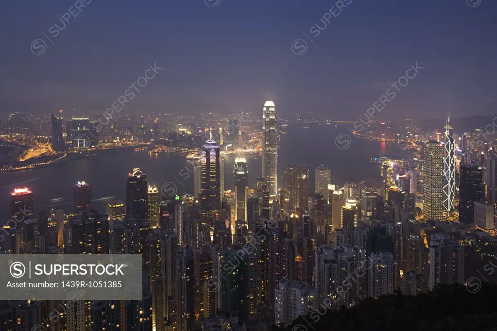 Illuminated hong kong skyline
