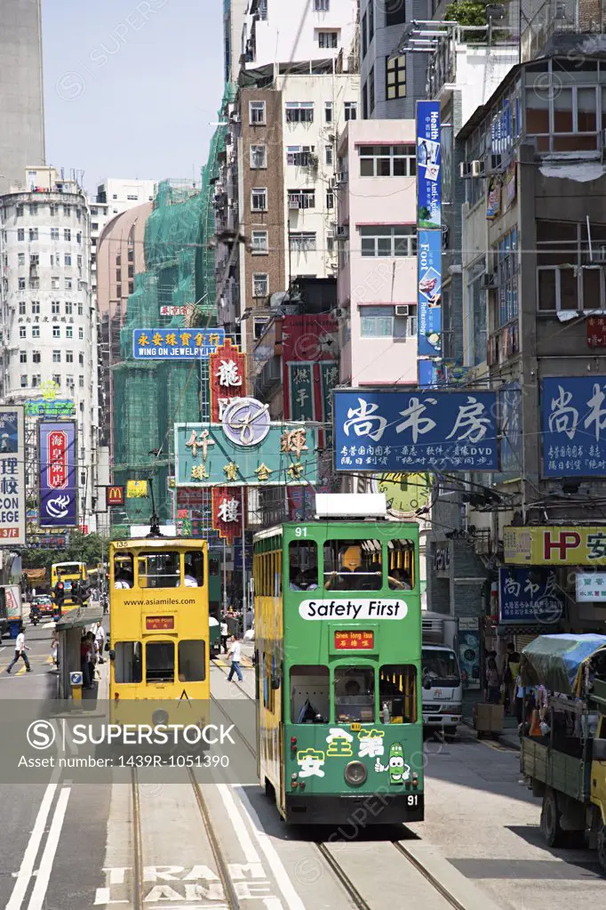 Trams on a hong kong street