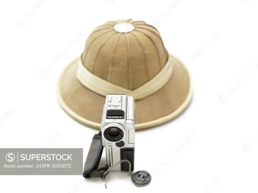 Pith helmet and video camera