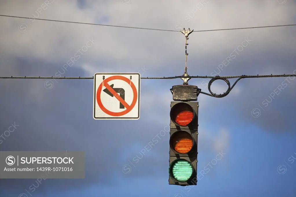 Sign and traffic lights