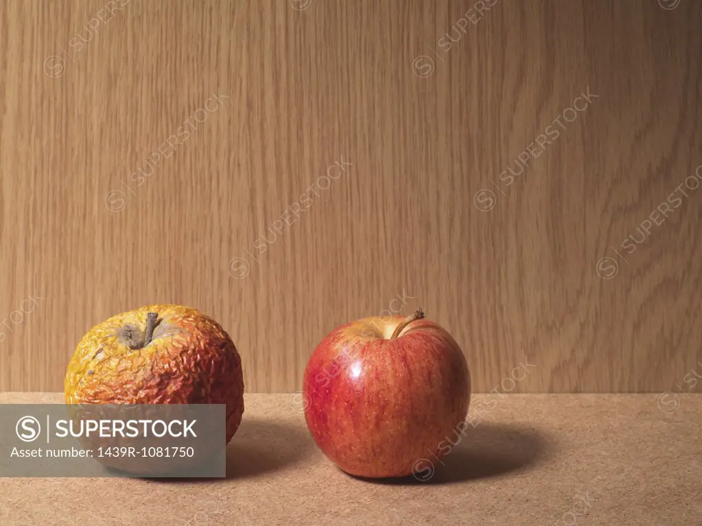 A rotten apple and a ripe apple
