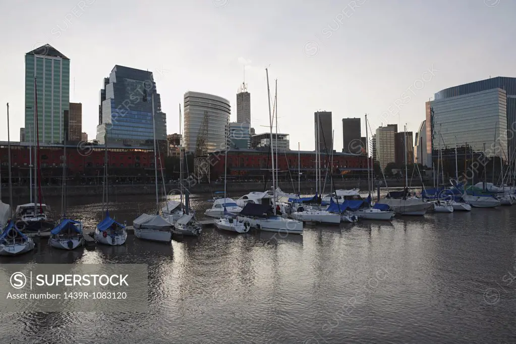 Boats moored in puerto madero