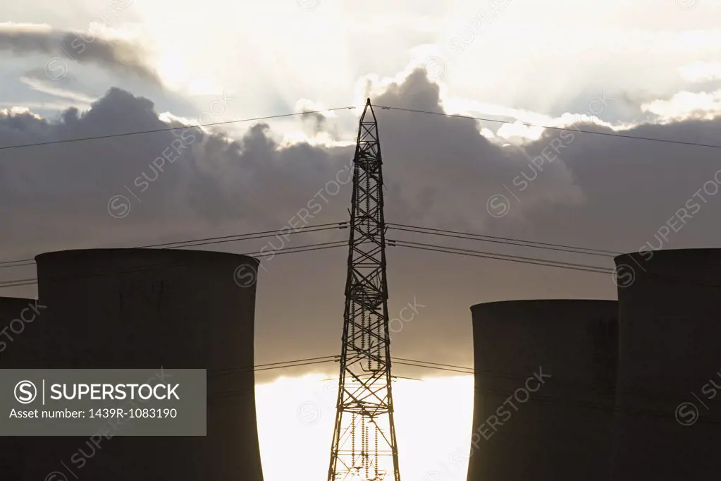 Electrical tower and smokestacks