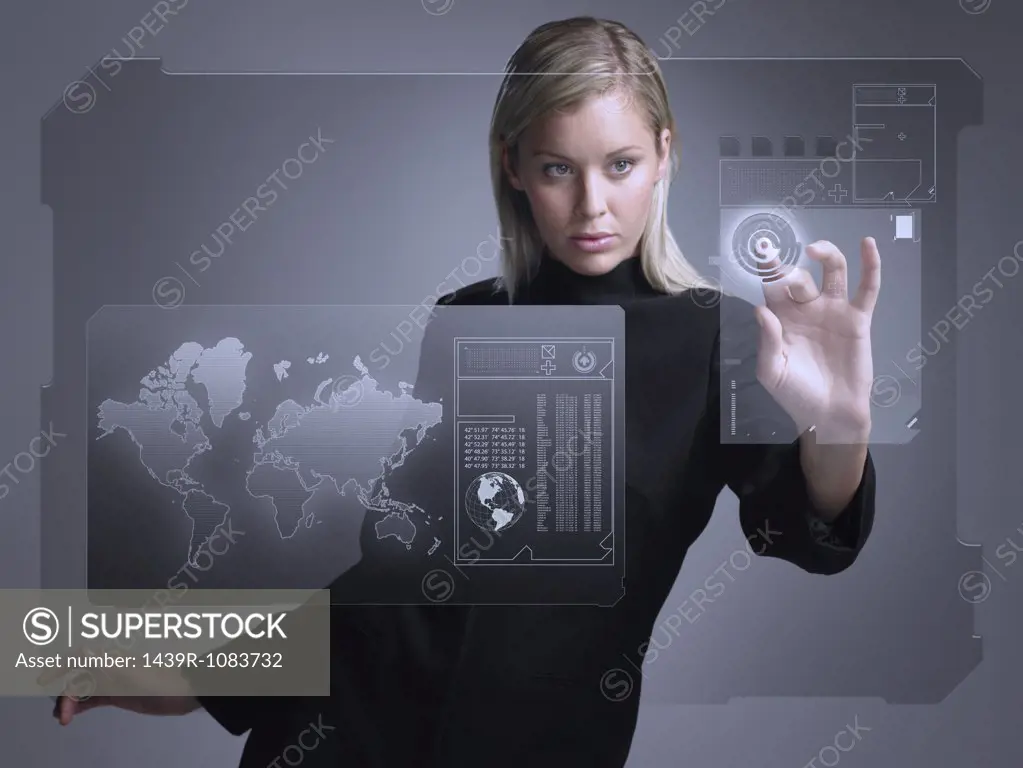 Woman with touch screen
