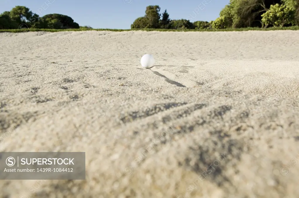 A golf ball in a sand trap