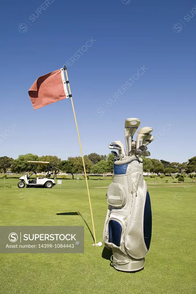 A golf bag on a golf course