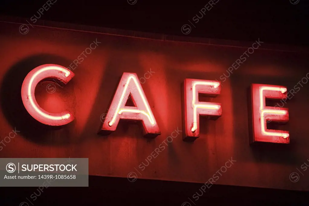 Neon sign for a cafe
