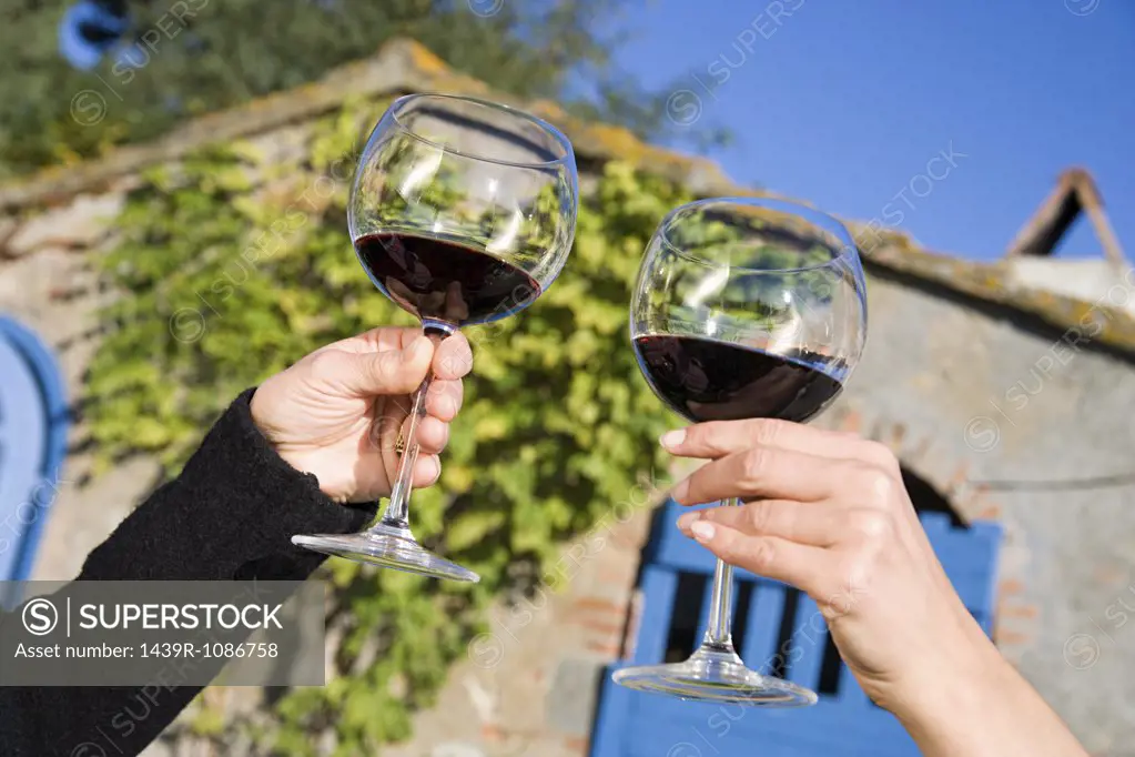 Women toasting with red wine