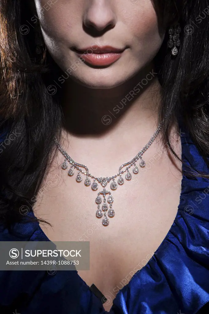 Woman wearing diamond necklace