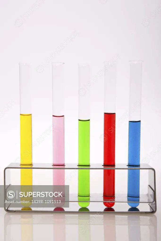 Colorful test tubes in a row