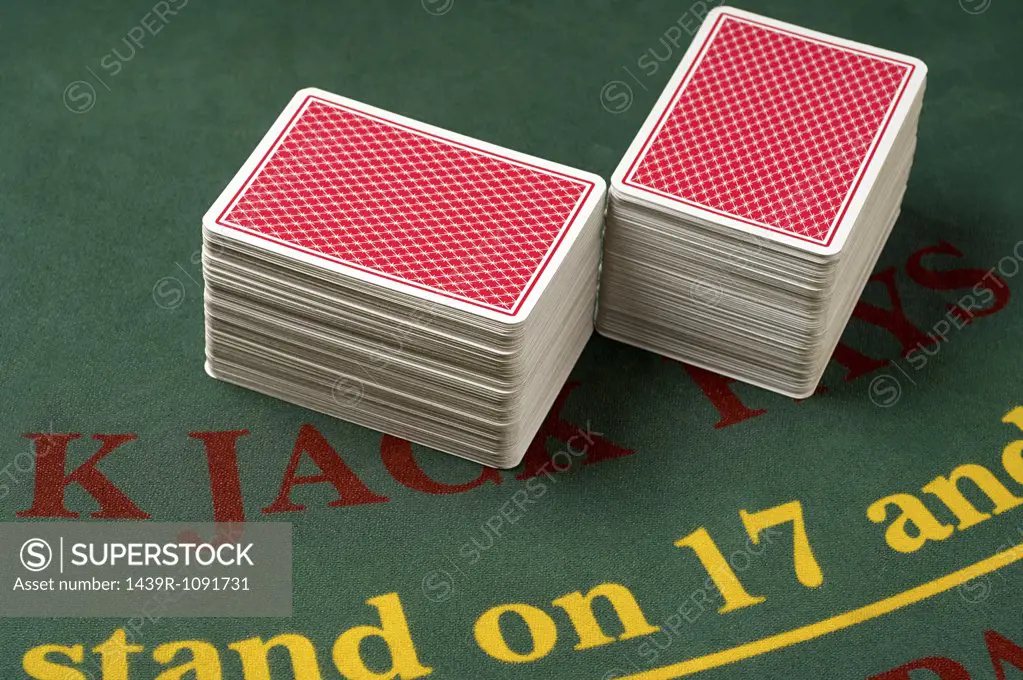 Stacked playing cards in a casino