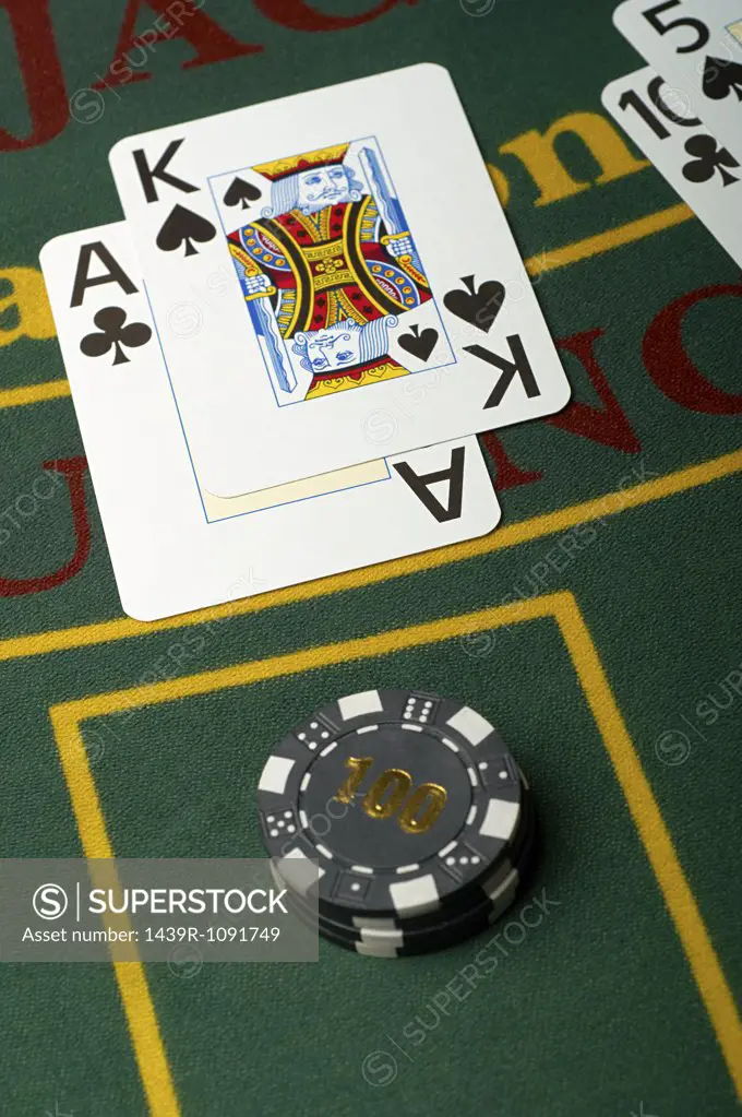 Playing cards on a blackjack table