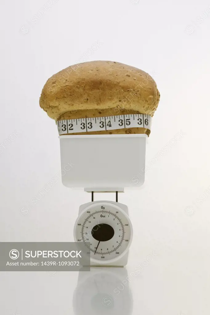 A loaf of bread on weight scales