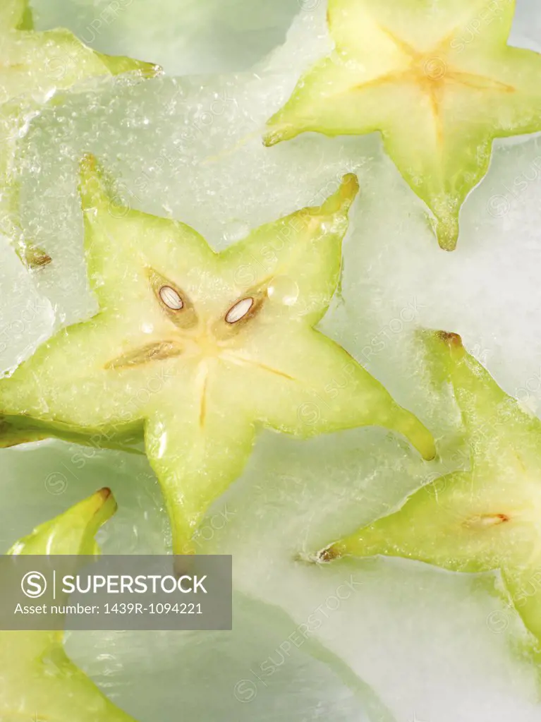 Frozen slices of star fruit