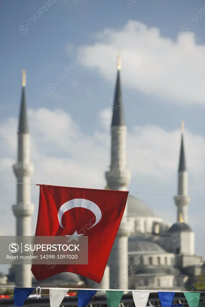 Turkish flag at blue mosque at ramadan