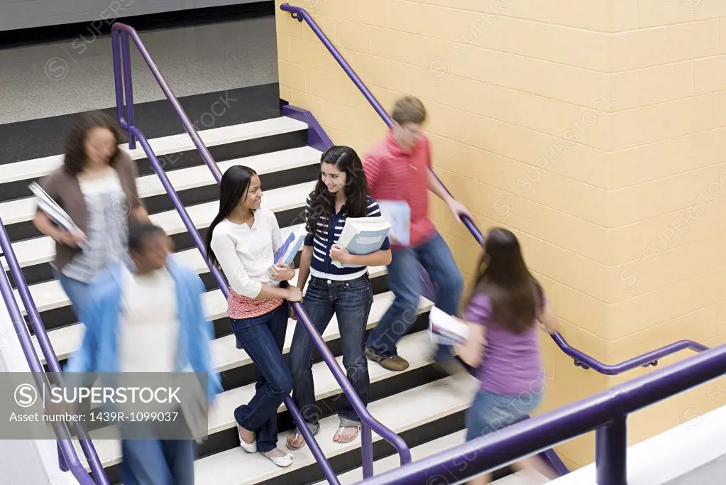 School students on stairs