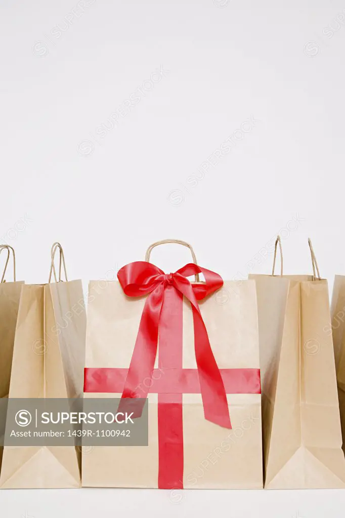 Bow and ribbon on a paper bag