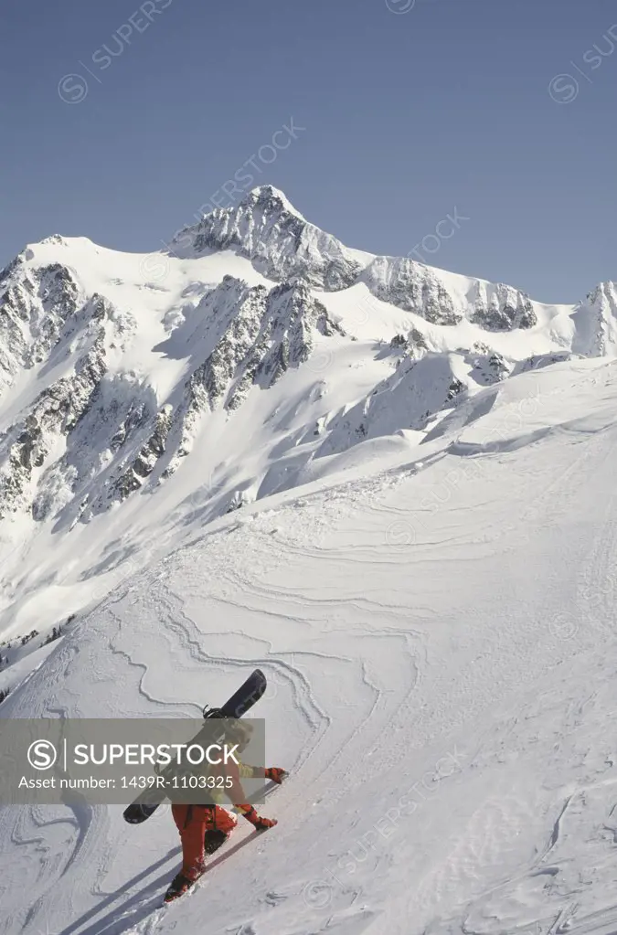 Snowboarder on mount shuksan