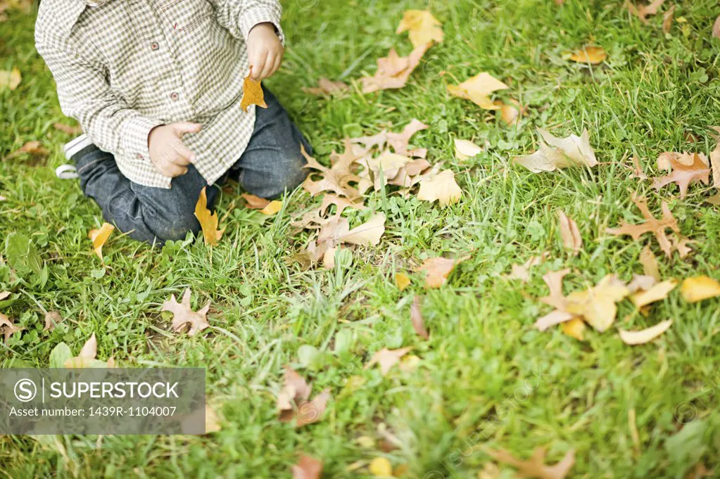 Child with leaves