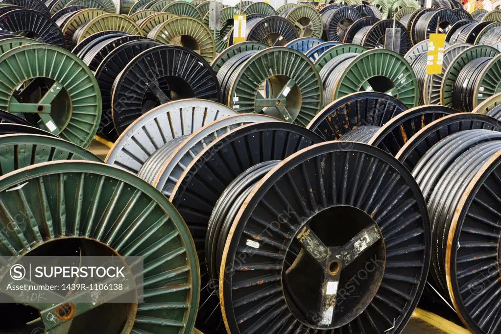 Cable drums in a row