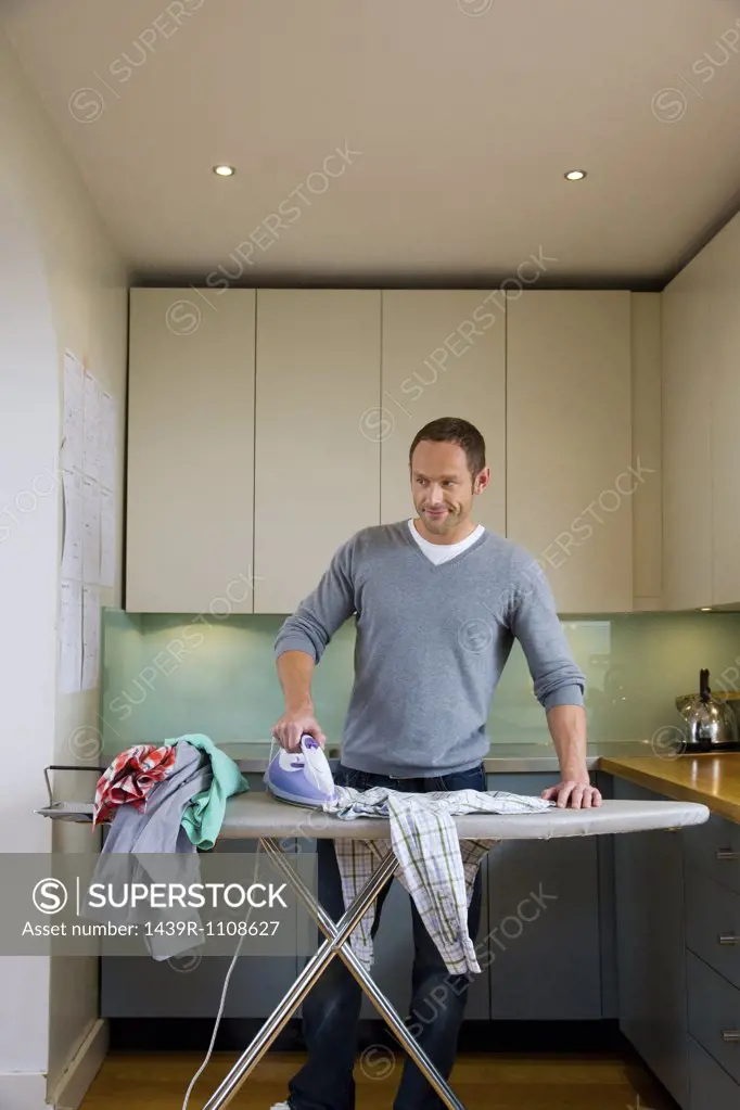 A house husband ironing