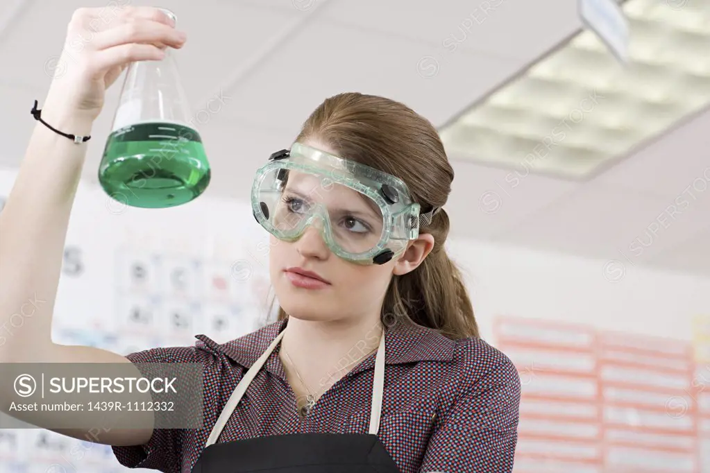 Girl in science class
