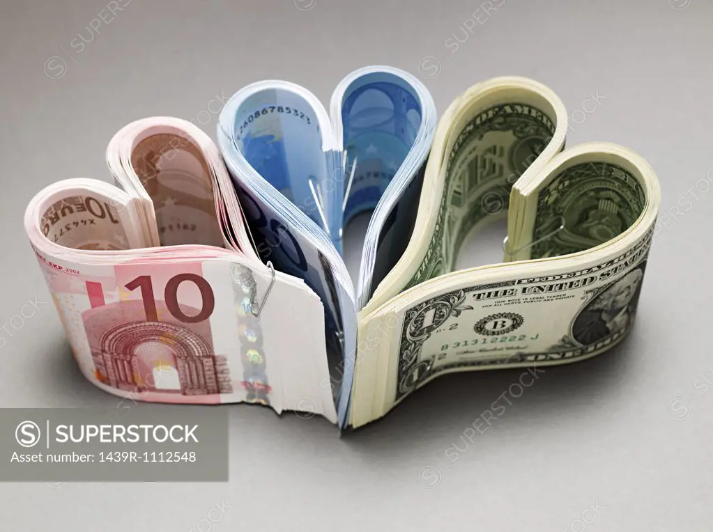 Banknotes in heart shapes