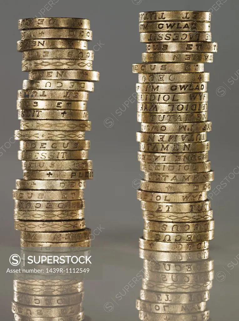 Stacks of one pound coins