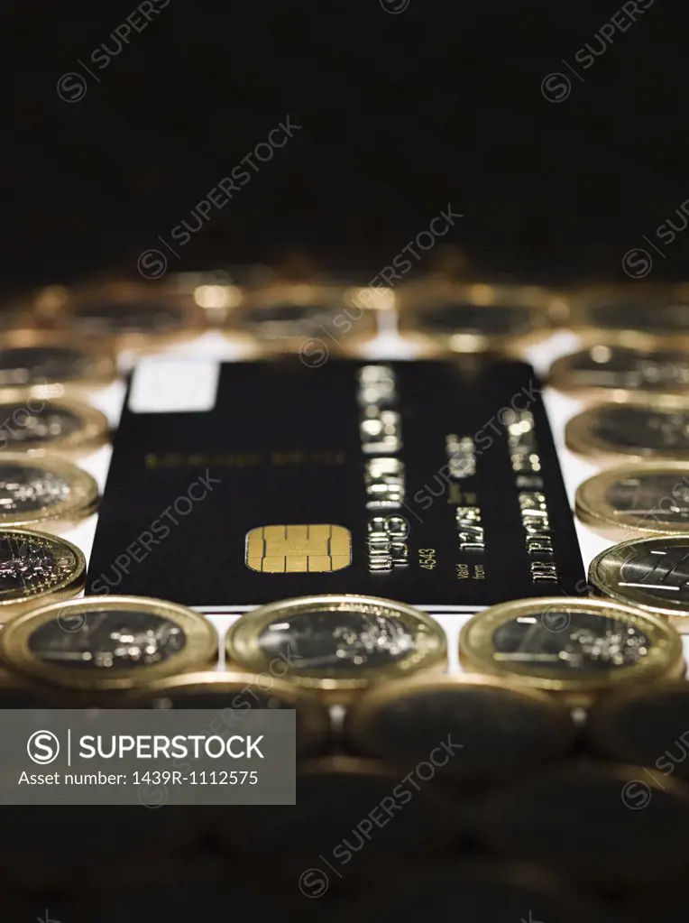 Credit card and euro coins