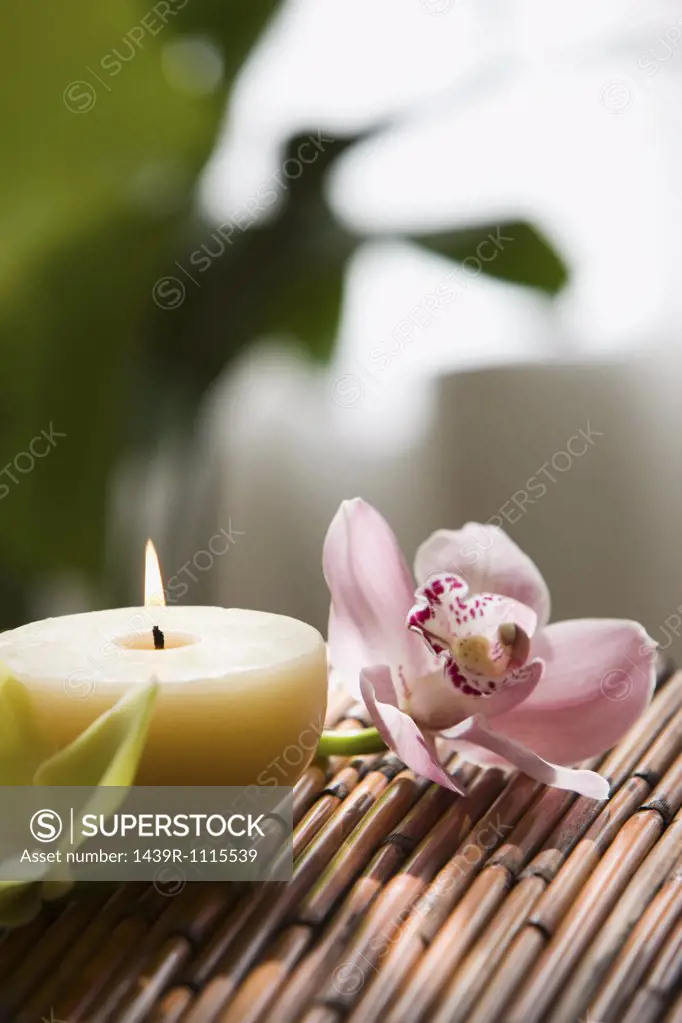 Orchid flowers and candle