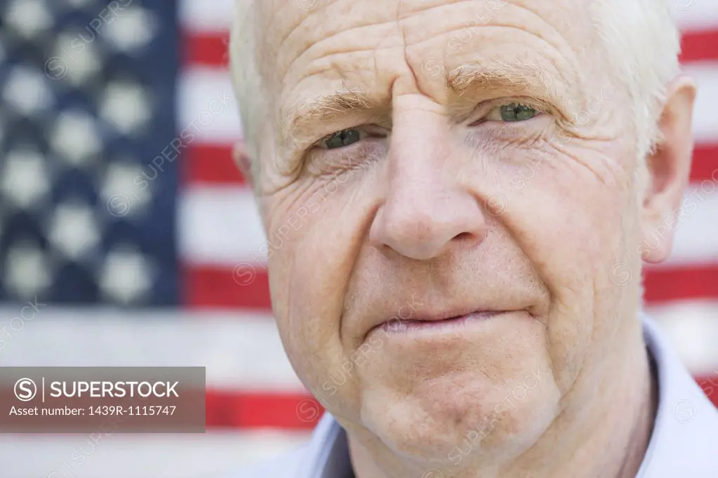 Senior man and and american flag