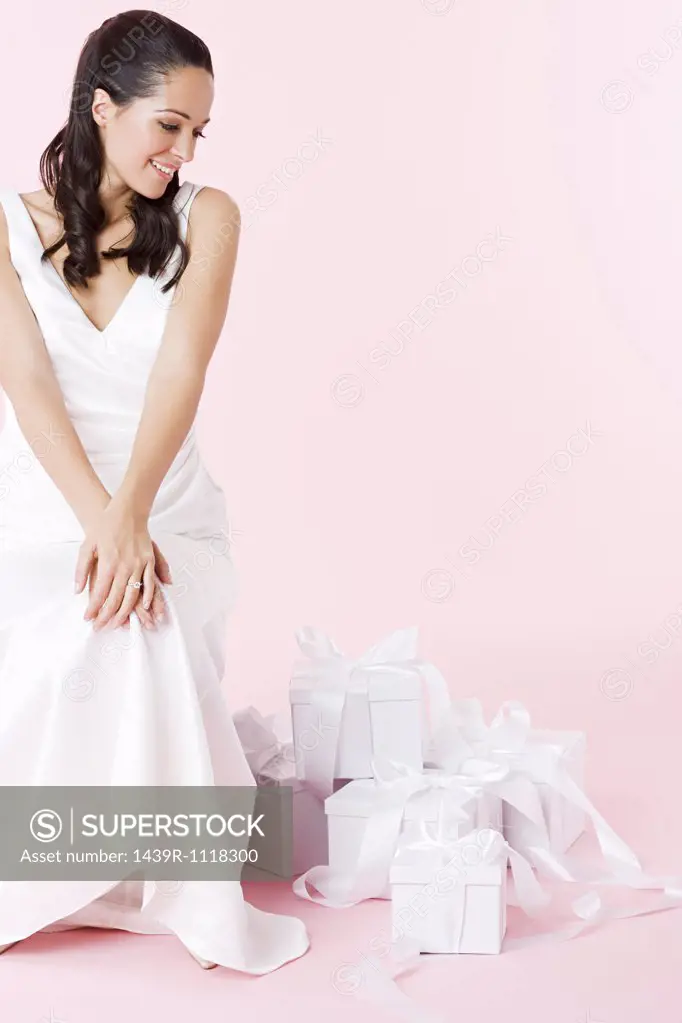 Bride looking at wedding gifts