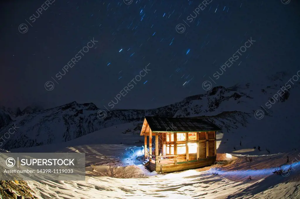 A hut at night