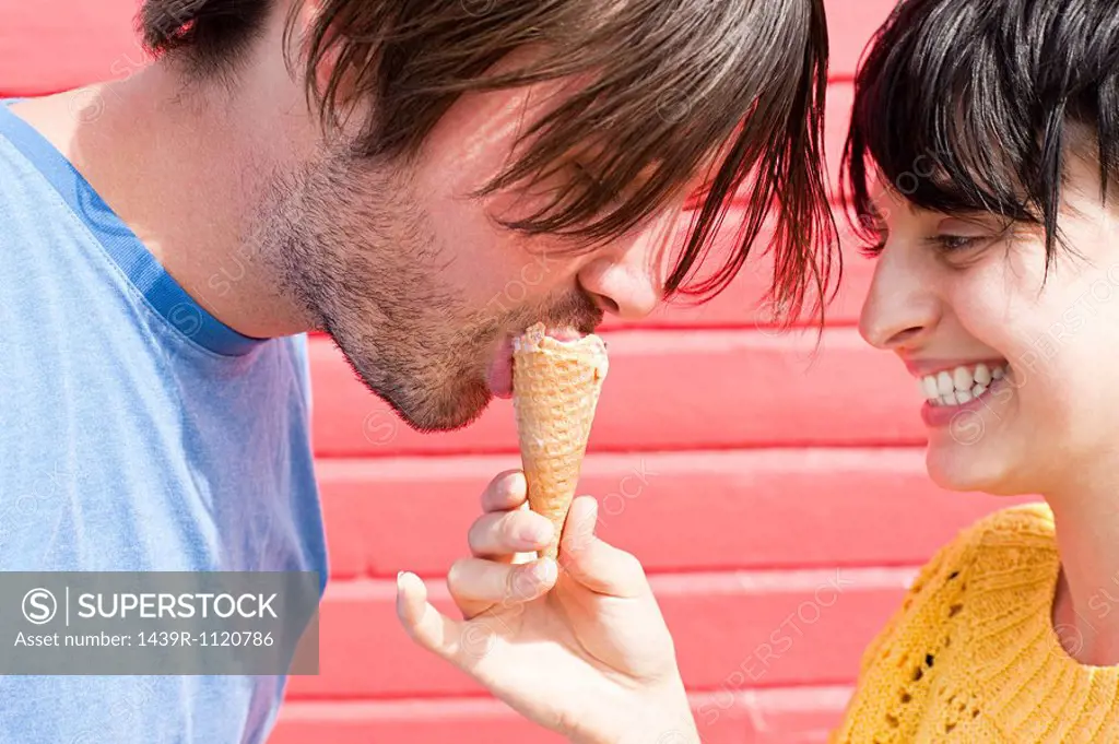 Couple sharing an ice cream