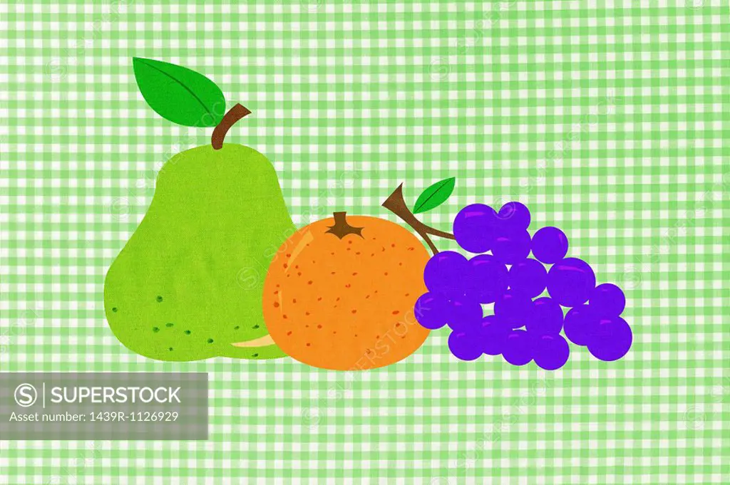 Fruit on green gingham background