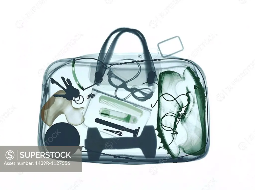 Xray image of bag containing sports equipment