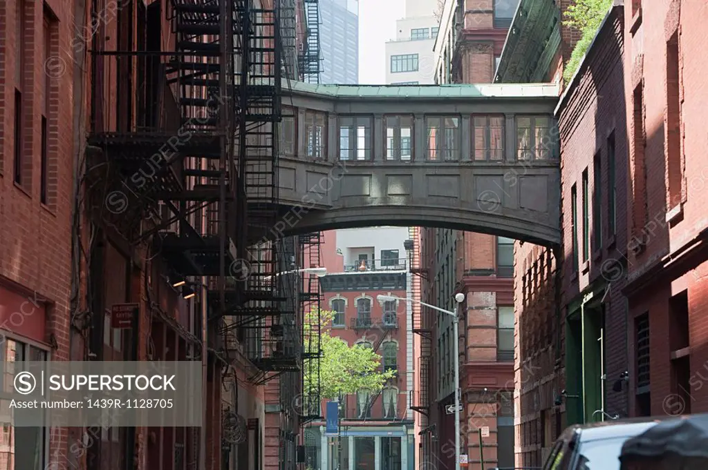 Skywalk between buildings in Tribeca, NYC