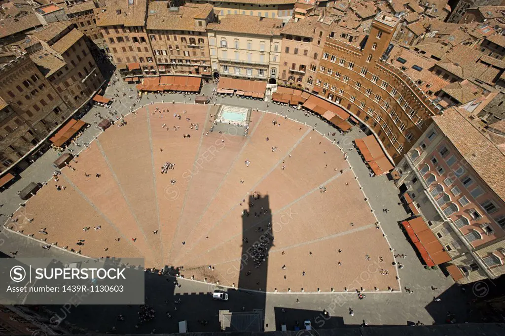 Aerial view of Piazza del Campo, Siena, Italy