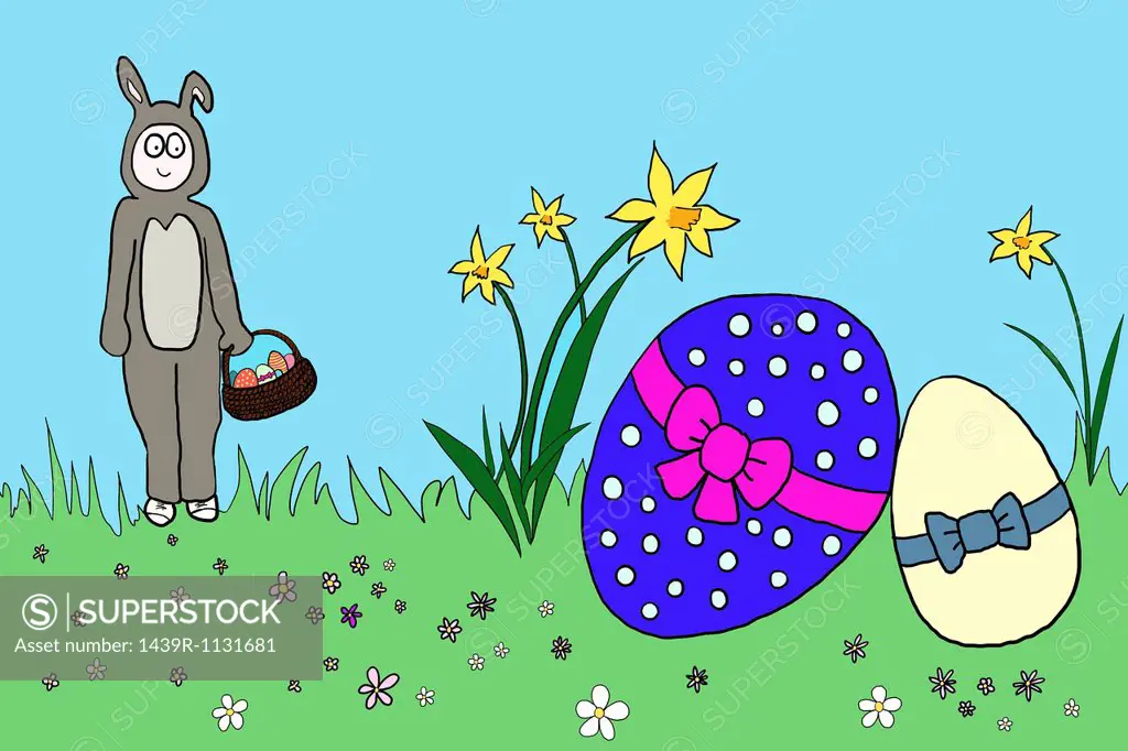 Easter bunny with Easter eggs, illustration