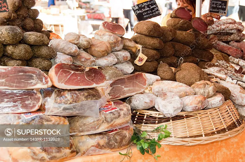 Charcuterie market stall in france