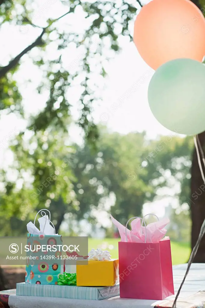 Outdoor birthday party with balloons